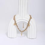Collier Tressé Rose Poudré & Charms Soleil Pêche