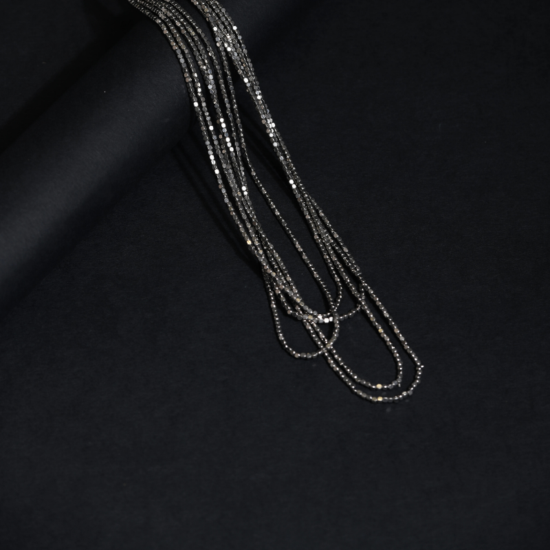 121 Collier Multi-Rangs Micro-Perles Pyrite Noire – Image 1