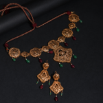 Parure Collier Médaillons Filigrane & Boucles d'Oreilles Rubis Émeraude