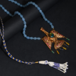 Collier Perles Aigue-Marine & Pendentif Oiseau Doré Opale