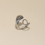 Bague Goutte Bombée Argentée Ajustable