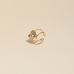 Bague Double Fil Doré Cœur Zircon Triangle