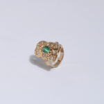 Bague Chevalière Vintage Dorée Émeraude & Diamants